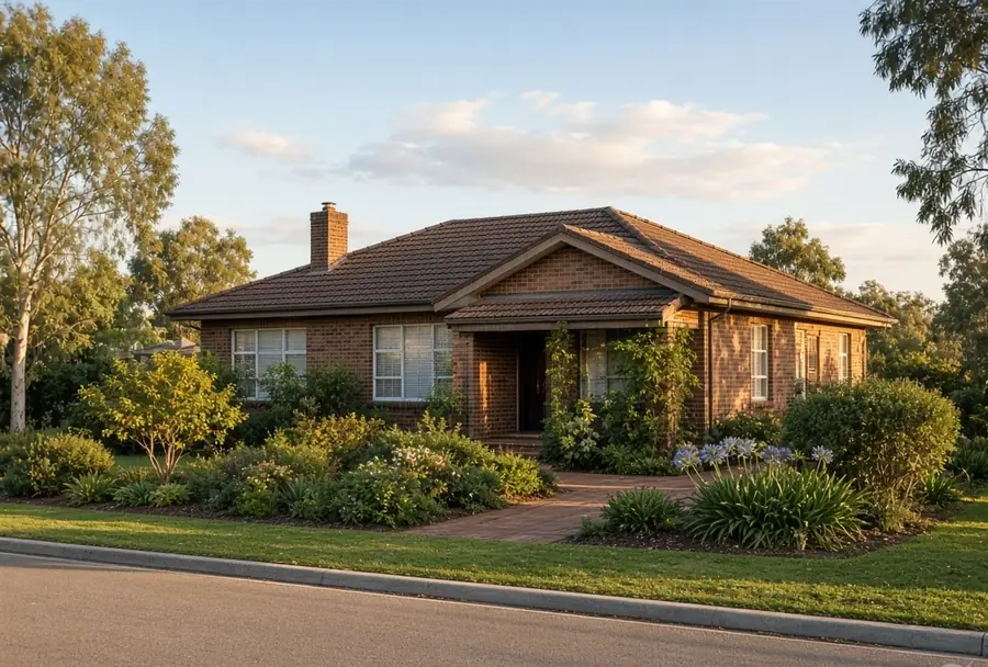 A brick and tile family home with an established garden.